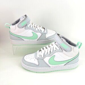 Nike Court Borough Mid 2 Basketball Sneakers White Mint Big Kid Girls Size 6.5Y